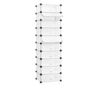 SONGMICS Zapatero Modular con 10 Compartimentos Cajas, Estantería DIY de Plástico, con Puerta, con Martillo, Blanco LPC10W