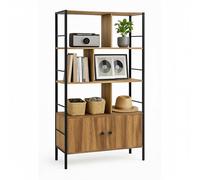 Estantería Relaxdays, 154,5 x 74 x 30 cm, 3 Niveles Abiertos, estantería con Armario, Industrial, marrón/Negro
