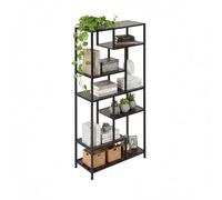 Estantería Relaxdays, HBT: 160 x 60 x 24 cm, 6 estantes, Industrial, Madera y Metal, para salón, marrón/Negro