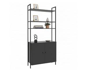 Estantería Relaxdays, HxBxT: 159,5 x 60 x 24 cm, 6 estantes, con Armario Inferior, MDF y Metal, estantería de pie, Negra