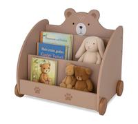 Estantería Relaxdays para niños, diseño de Osos, HBT: 58 x 60 x 40 cm, con Ruedas, Esquinas Redondeadas, MDF, marrón