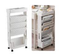 Estantería rodante de 5 niveles con ruedas giratorias, almacenamiento de escritorio móvil, carrito multiusos para libros, estante de exhibición de esquina delgado, 37,5 x 15 x 78 cm