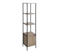 Estantería salón con 1 puerta aliaj 3 estantes negro y roble claro en acero 176x35x35 cm