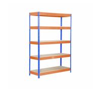 Simon Rack Estanteria Industrial, 2000x1200x600 mm, 300 kg de Punto Flexión, 5 Estantes Madera, Estanterias Almacenaje, Estanterias Metalicas, Azul/Naranja/Madera - SimonTaller