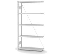 Estantería sin tornillos, 2000 x 1000 x 400 mm, 5 Bd. 145 kg, color blanco, apto para alimentos
