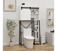 Estantería sobre inodoro con puerta corredera de granero, armario alto para baño, 164 cm estrecho, estantería de pie con estantes ajustables y compartimentos laterales abiertos, pintura impermeable UV