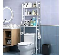 Estantería sobre Inodoro de Metal con 3 Baldas para Baño Sin Necesidad de Taladrar Estante para Inodoro con Soporte para Pañuelos Y Ganchos,Ideal para Baños(White,Three-Story Standard Model)