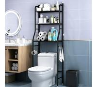 Estantería sobre Inodoro de Metal con 3 Baldas para Baño Sin Necesidad de Taladrar Estante para Inodoro con Soporte para Pañuelos Y Ganchos,Ideal para Baños(Black,Three-Story Standard Model)