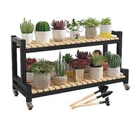 Estantería Storage Para Macetas Soporte Con Ruedas Para Plantas, Escalera Para Macetas De 2 Niveles 3 Niveles Estructura Metálica De Acero, Estante De Plantas Ahorra Espacio ( Color : Black-b , Size :
