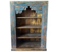 Estantería tallada a mano de madera maciza de teca ? 180 cm, marrón vintage, estantería de pie para salón, pasillo y dormitorio | estantería abierta, separador de habitaciones y estantería de pared