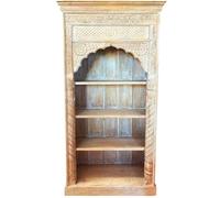 Estantería tallada a mano de madera maciza de teca ? 197 cm, marrón vintage, estantería de pie para salón, pasillo y dormitorio | estantería abierta, separador de habitaciones y estantería de pared