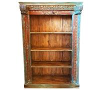 Estantería tallada a mano de madera maciza de teca ? 208 cm, marrón vintage, estantería de pie para salón, pasillo y dormitorio | estantería abierta, separador de habitaciones y estantería de pared