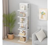 Estantería vertical para biblioteca que ahorra espacio, estantería de almacenamiento para el hogar, oficina y sala de estar, color blanco, 130 cm, perfecto para espacios pequeños