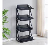 Estanterías comerciales de 4 o 5 Niveles para Frutas y Verduras, Grandes estanterías metálicas para mercados y Tiendas con cestas, estanterías para Productos de Cocina Industrial (Negras, 4