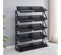 Estanterías comerciales de 4 o 5 Niveles para Frutas y Verduras, Grandes estanterías metálicas para mercados y Tiendas con cestas, estanterías para Productos de Cocina Industrial (Negras, 5