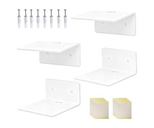 Estanterías flotantes de acrílico - 4 soportes multifuncionales, organizador de baño, organizador flotante adhesivo | soporte multifunción transparente | para dormitorio, cocina, cuarto de baño