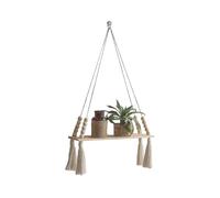 Estantes bohemios de pared de tapiz, estantes de pared bohemios de madera con tapiz, estilo colgante con borlas, cuerda de de algodón para dormitorio, salón, entrada, decoración del hogar