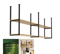 Estantes colgantes de techo, estante flotante para copas de vino con tablones de madera y marco de hierro, estante de exhibición para plantas y flores, estantería organizadora(2-layer 110x30x80cm)