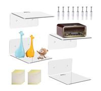 Estantes de acrílico para pared, 10,1 x 9,9 x 4,8 cm, juego decorativo multifunción de 4 piezas, organizador de pared flotante transparente, expositor adhesivo resistente | Clear wallShelf for Bedroom