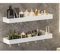 Estantes de almacenamiento de baño blancos de 60 cm, doble capa con ganchos, ahorro de espacio, para el hogar, diseño moderno, fácil de instalar, perfecto para artículos de tocador y accesorios