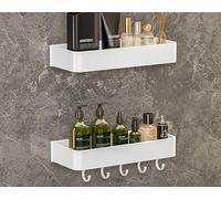 Estantes de almacenamiento de baño blancos de doble capa de 30 cm (una sola capa + con ganchos) elegante y funcional para decoración del hogar y el baño
