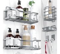 Estantes de baρo para carrito de ducha The Athena Silken, juego de 4 cintas adhesivas de capacidad de 40 libras, sin taladro, resistente al σxido