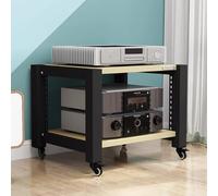 Estantes de consola de juegos HIFI con textura de madera ajustable, con ruedas, resistente, torre de audio estéreo de 2 niveles para consola multimedia de oficina