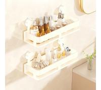 Estantes de ducha resistentes de 2 niveles, almacenamiento de baño impermeables con ventosas de 360° para paredes de azulejos, soporta hasta 15 libras de capacidad, ideal para organizar artículos de