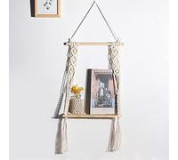 Estantes de macramé para dormitorio, decoración de plantas, decoración de pared del hogar, estante de pared de madera, portavelas estantes flotantes (color: macramé M0763) (macramé M0640)