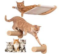Estantes de pared de gato, 3 piezas/colocaciones de pared de gato de madera con hamaca de gato, escaleras de gato montadas en la pared, estantes de trepadores de gatos resistentes a los rasguños para