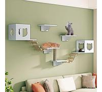 Estantes de pared modernos del gato, soportes de montaje de servicio pesado, plataformas de escalada verticales de ahorro de espacio con postes de arañazos de sisal para habitaciones pequeñas, tiene u