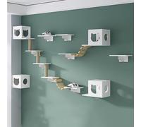 Estantes de pared para gatos con características de escalada, arañazos y descanso. Puente para gatos y parque infantil de cartón para gatos