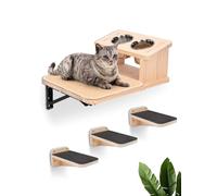 Estantes de pared para gatos, hamaca para gatos con 3 escalones, estación de cuencos de alimentación para gatos, estantes y perchas para pared, juego de muebles de pared para gatos, estantes de