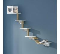 Estantes de pared para gatos, juego de muebles de madera para gatos con zonas de escalada, arañazos y descanso, incluye estantes, perchas, puente, hamaca y tabla para rascar