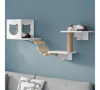 Estantes de pared para gatos, juego de muebles de madera para gatos con zonas de escalada, arañazos y descanso, incluye estantes, perchas, puente, hamaca y tabla para rascar