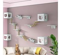 Estantes de pared para gatos, juego de muebles de pared para gatos, con casa de gatito, escalones, poste rascador, escalera suave