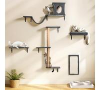 Estantes de pared para gatos, juego de muebles para gatos 5 en 1, escalador de madera para gatos con perchas, casa de condominio, cama, poste rascador y tablero para paneles de yeso de 16 pulgadas y