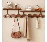 Estantes de roble macizo montados en la pared con ganchos, estantes flotantes rústicos para baño, dormitorio, sala de estar, entrada, oficina y lavandería, elegante solución de almacenamiento