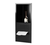 Estantes empotrados de nicho de inodoro, nicho de ducha de acero inoxidable, soporte de baño de nicho de baño, no se requiere nicho de pared de azulejos, adecuado para baños públicos, negro, 20 x 40 x