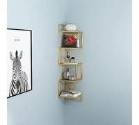 Estantes esquineros flotantes de metal dorado de 5 niveles para montar en la pared, estantes de almacenamiento abiertos cuadrados para decoración de habitaciones, solución de almacenamiento moderna