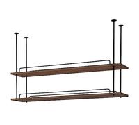 Estantes flotantes colgantes, estante industrial de techo, estante de almacenamiento de madera maciza de 2 capas, espaciado ajustable, con barandilla, para bar, restaurante, cocina (negro, 140 x 30 x