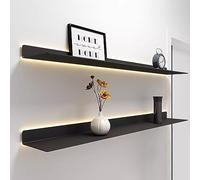 Estantes flotantes con iluminación LED, estante de exhibición montado en la pared, soporte resistente para una mayor capacidad de carga, negro, 120 x 20 x 6 cm, solución moderna de almacenamiento para