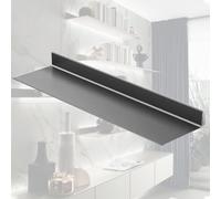 Estantes flotantes con soportes invisibles y tiras de luces LED, decoración de estantería de pared para dormitorio, baño, sala de estar, cocina, casa de té, color gris, 60 x 20 x 6 cm