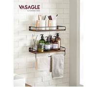 VASAGLE Juego de 2 Estantes de Pared, Estantes Flotantes con Varilla, Baldas Pared, para Cocina, Dormitorio, Sala de Estar, Marrón Rústico y Negro LWS441B01