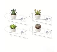 Estantes flotantes con ventosa para ventana, soportes acrílicos para plantas que ahorran espacio, paquete de 4, 6.3 x 4.1 pulgadas, transparentes para superficies lisas y vidrio