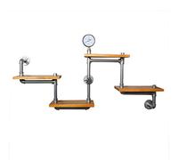 Estantes flotantes de 4 niveles, estante de pared decorativo vintage con marco esquinero, soporte de almacenamiento en estante de estilo retro con hierro y madera, agua plateada