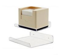 Estantes flotantes de acrílico transparente montados en la pared con borde frontal seguro y amplia profundidad, proporcionando soluciones de almacenamiento prácticas y elegantes para cualquier