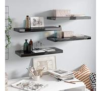 Estantes Flotantes de Pared, 4 Unidades MDF Negro Brillante, Diseño Moderno con Estructura Metálica, Soporte 7 kg, Sistema de Montaje Invisible, para Salón, Dormitorio u Oficina, 60x23.5x3.8 cm