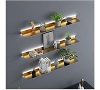 Estantes flotantes de pared con LED, estante de almacenamiento de pared con placa de acero, estantes de metal para hogar, oficina, bar comercial, dorado, 100 x 20 x 6 cm