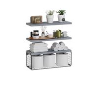 Estantes flotantes de pared de 3 niveles con cestas de almacenamiento de alambre, ideales para el baño sobre el inodoro o la sala de estar, exhibición de plantas, libros, fotos, fácil instalación y